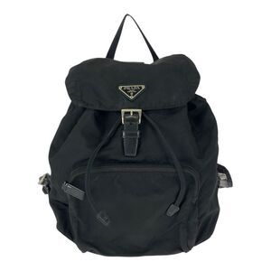 Prada Tessuto Triangle Logo Plate Black Silver Hardware Nylon Leather Backpack